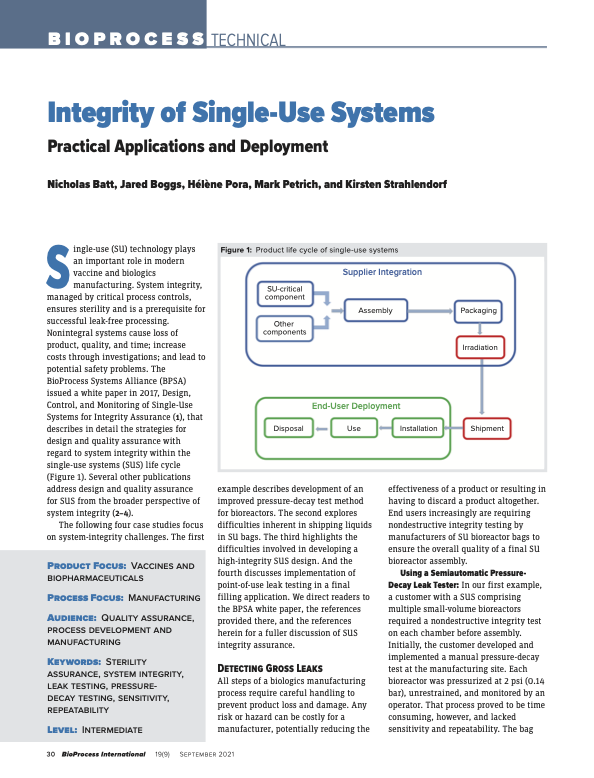 Cover Image for Integrity of Single-Use Systems: Practical Applications and Deployment